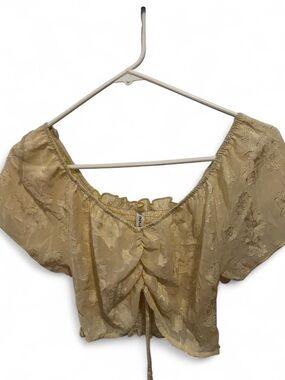 Women’s yellow Floral Ruched Off-Shoulder Crop Top